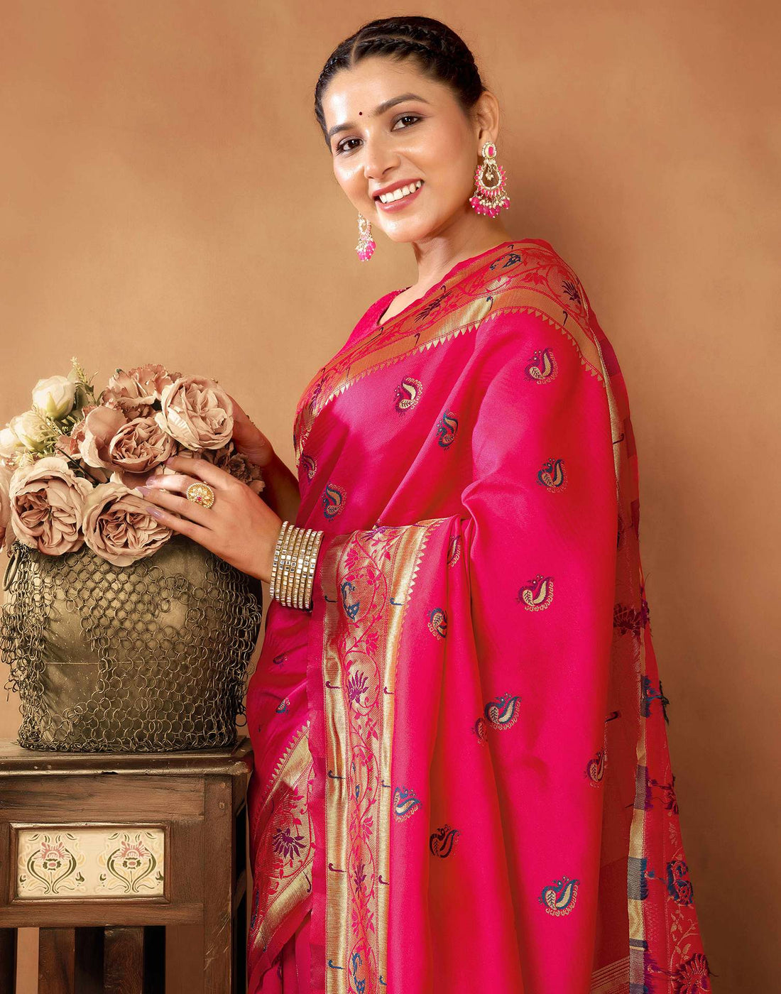 Rani Pink Silk Woven Paithani Saree