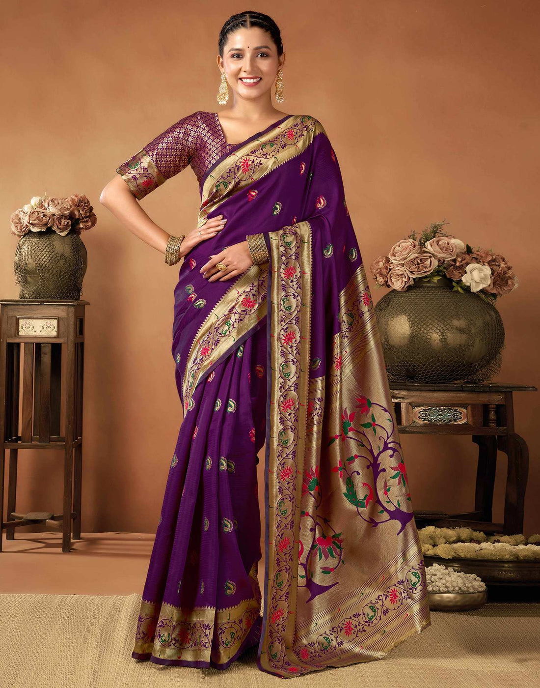 Dark Purple Silk Woven Paithani Saree