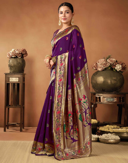Dark Purple Silk Woven Paithani Saree