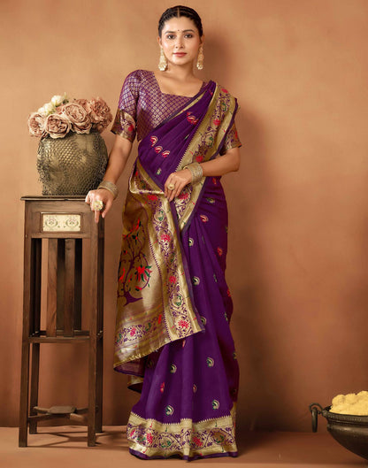 Dark Purple Silk Woven Paithani Saree