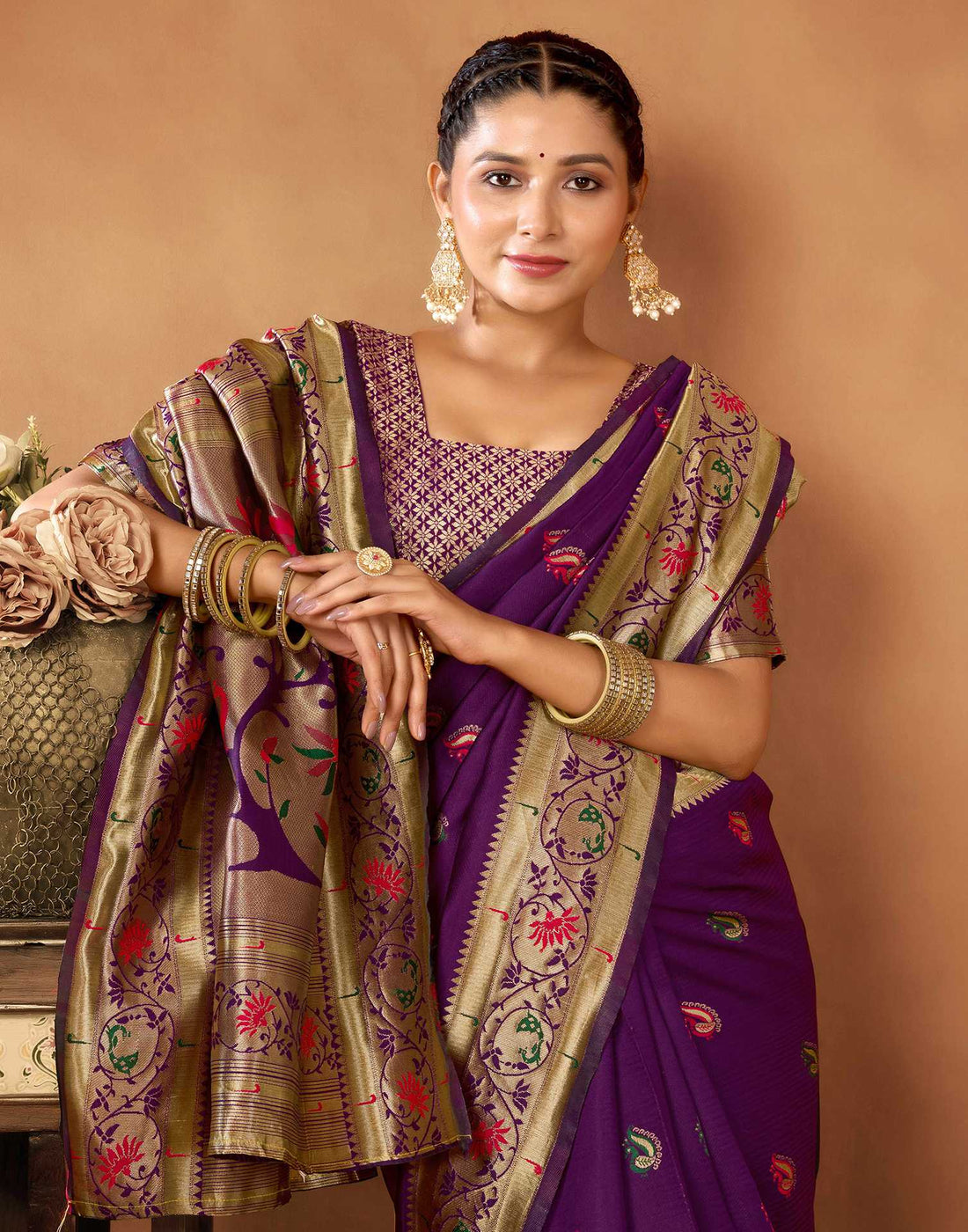 Dark Purple Silk Woven Paithani Saree