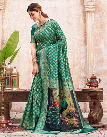 Teal Green Silk Woven Banarasi Saree