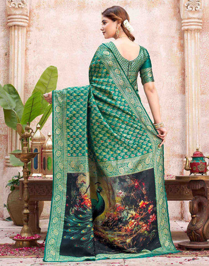 Teal Green Silk Woven Banarasi Saree