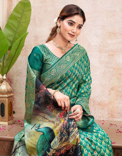 Teal Green Silk Woven Banarasi Saree