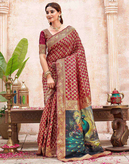 Maroon Silk Woven Banarasi Saree