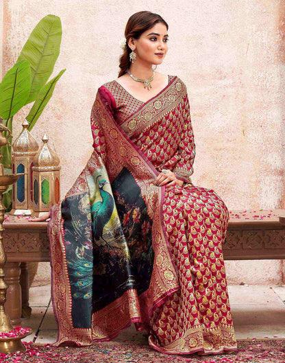 Maroon Silk Woven Banarasi Saree