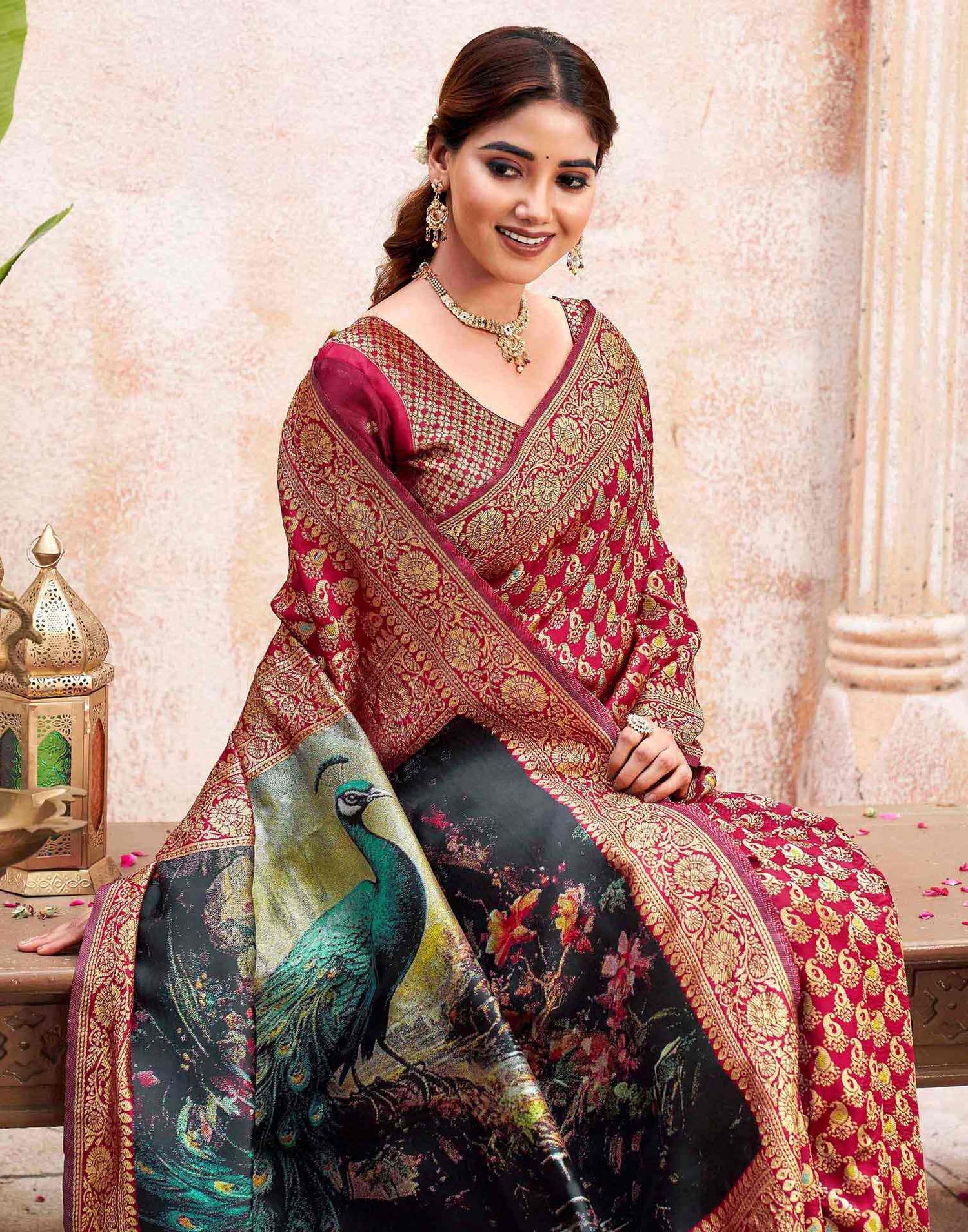 Maroon Silk Woven Banarasi Saree