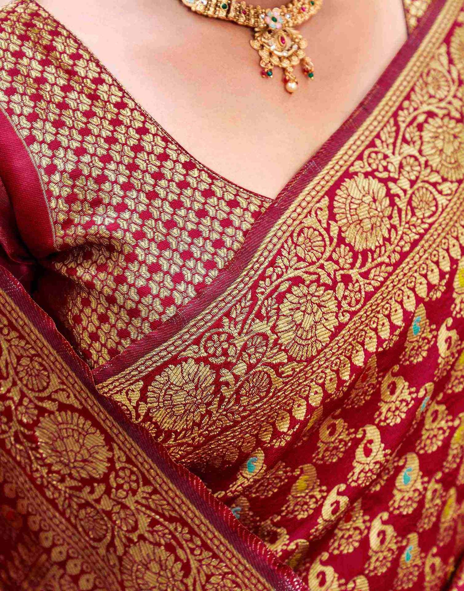 Maroon Silk Woven Banarasi Saree