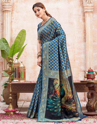 Peacock Blue Silk Woven Banarasi Saree