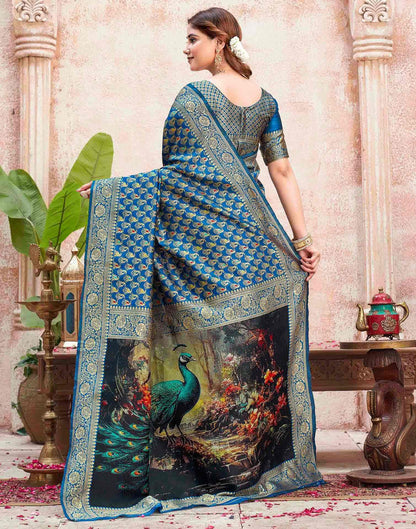 Peacock Blue Silk Woven Banarasi Saree