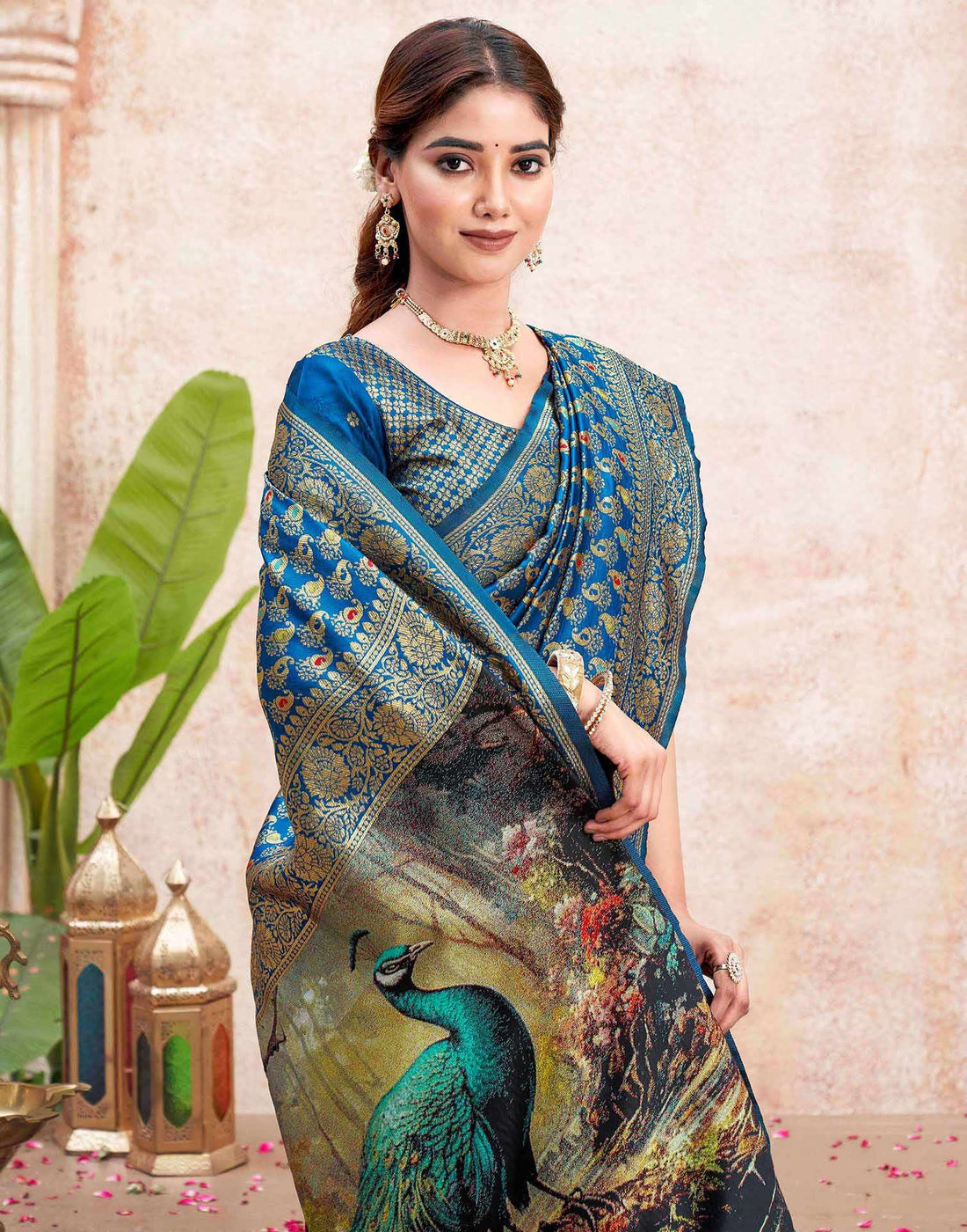 Peacock Blue Silk Woven Banarasi Saree