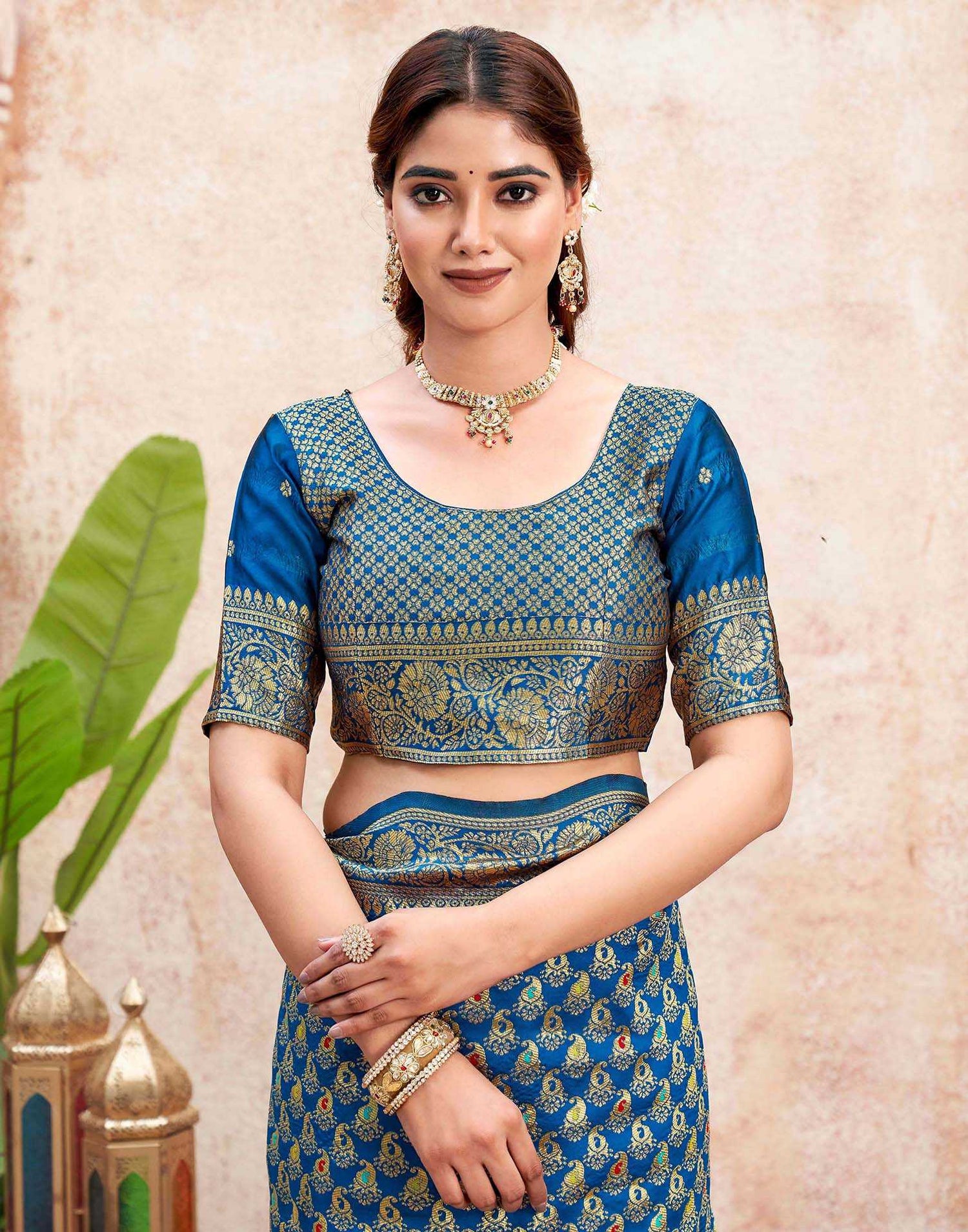 Peacock Blue Silk Woven Banarasi Saree