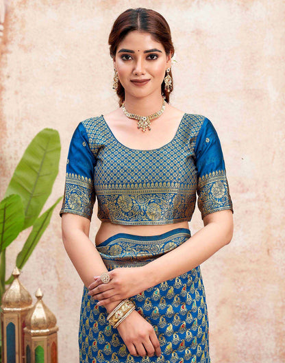 Peacock Blue Silk Woven Banarasi Saree