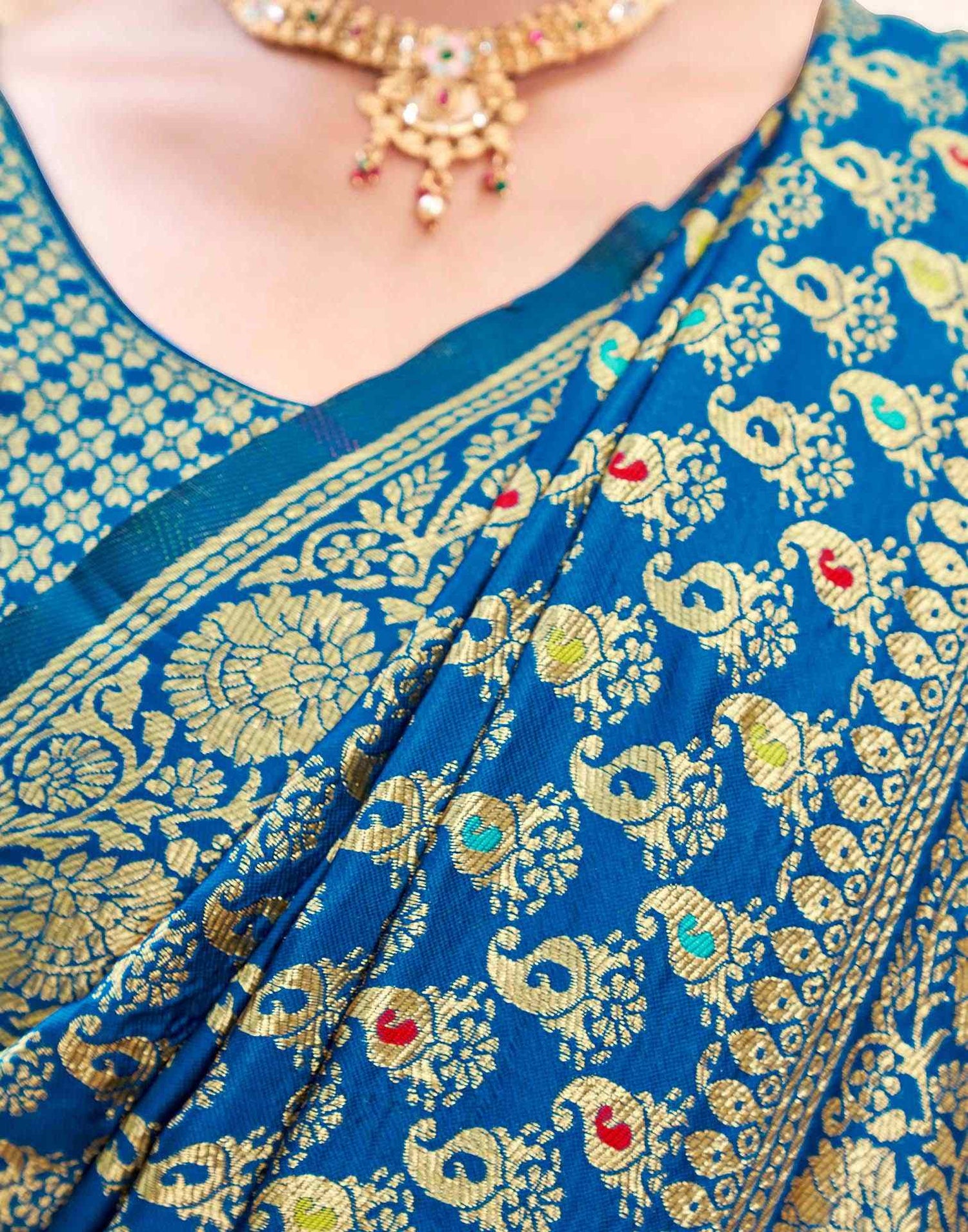 Peacock Blue Silk Woven Banarasi Saree