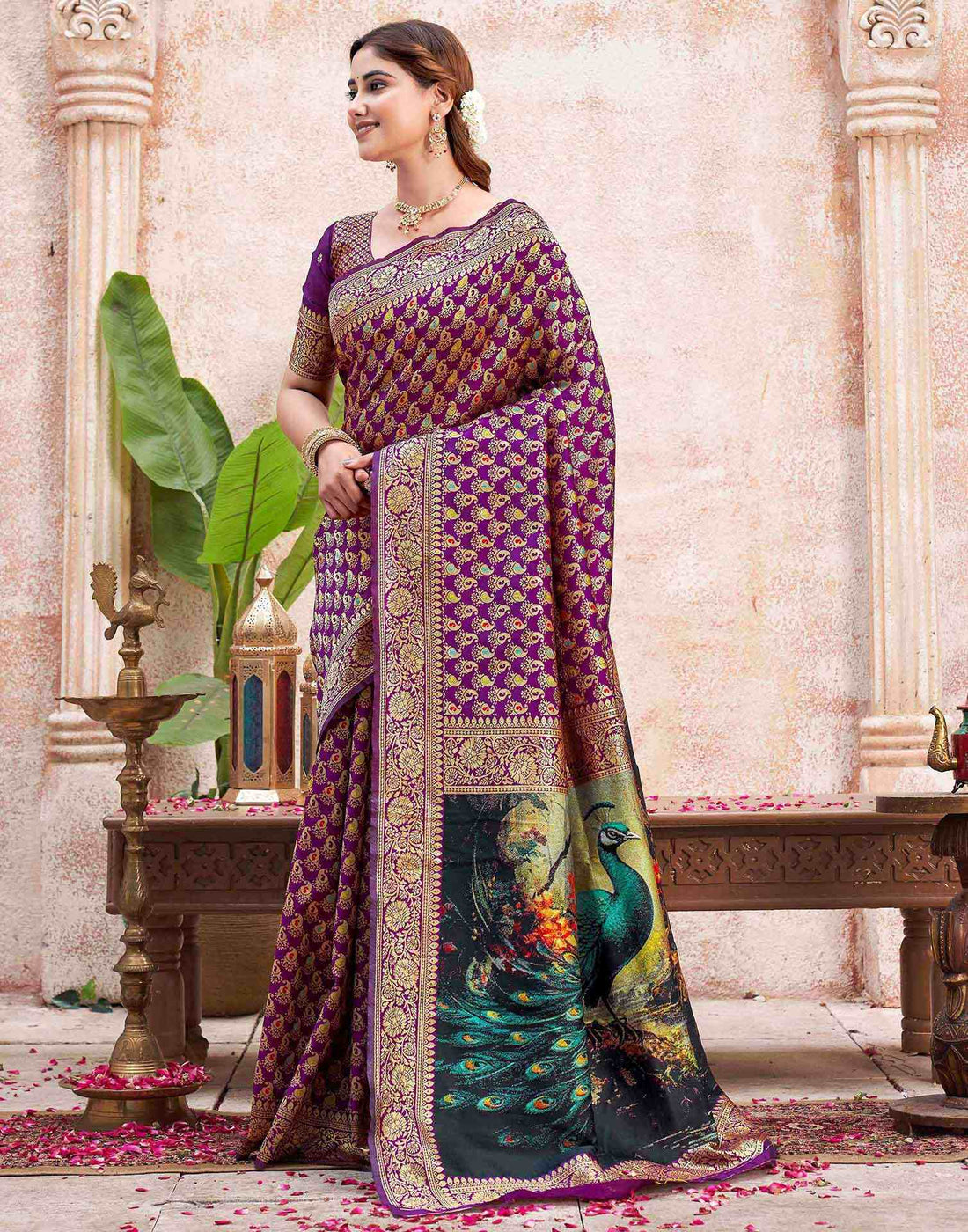 Dark Purple Silk Woven Banarasi Saree