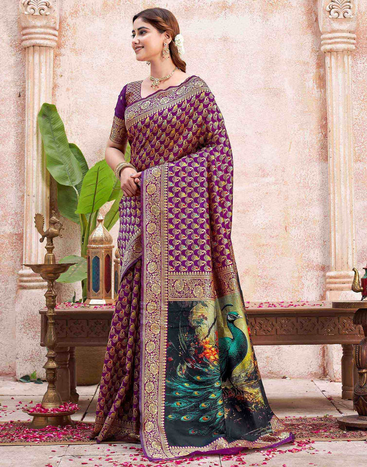 Dark Purple Silk Woven Banarasi Saree