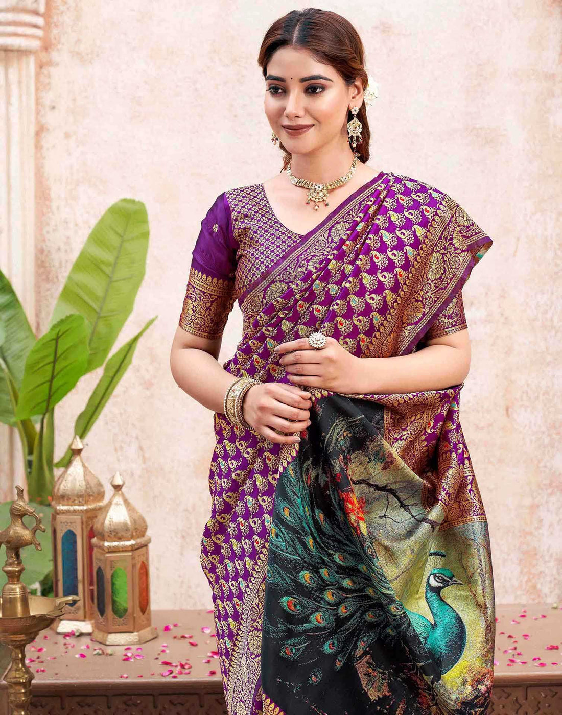 Dark Purple Silk Woven Banarasi Saree