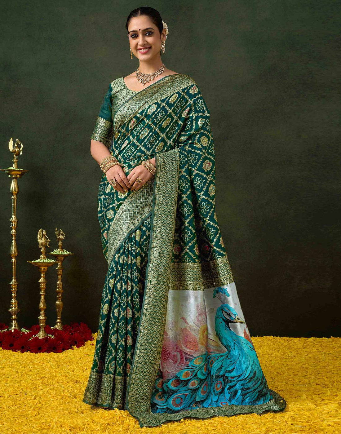 Sea Green Silk Woven Banarasi Saree