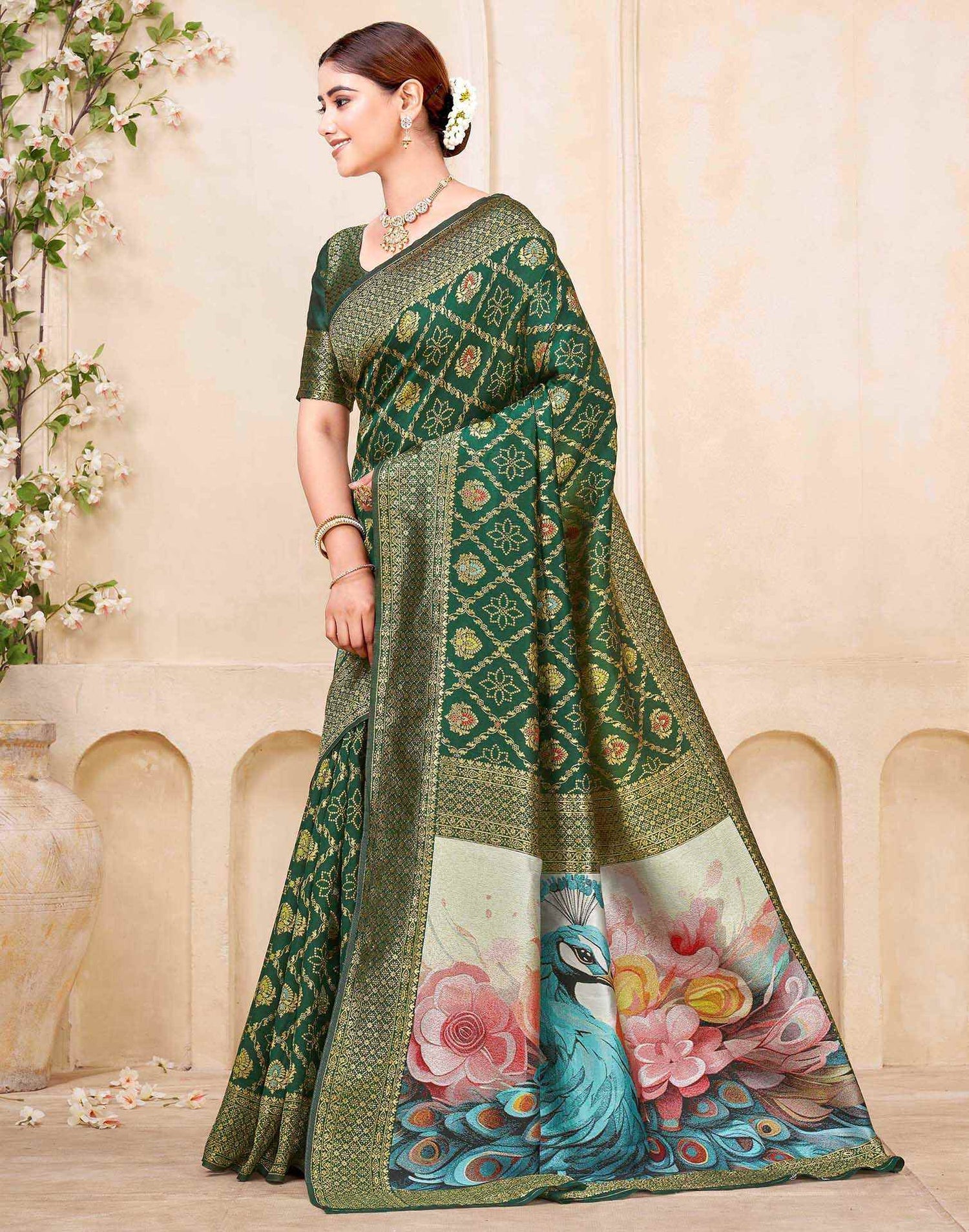 Sea Green Silk Woven Banarasi Saree