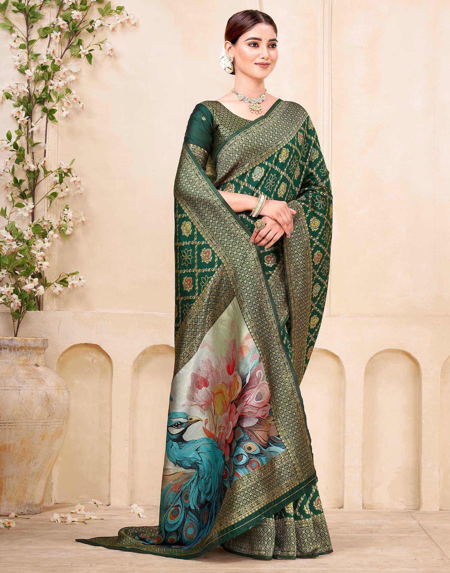 Sea Green Silk Woven Banarasi Saree