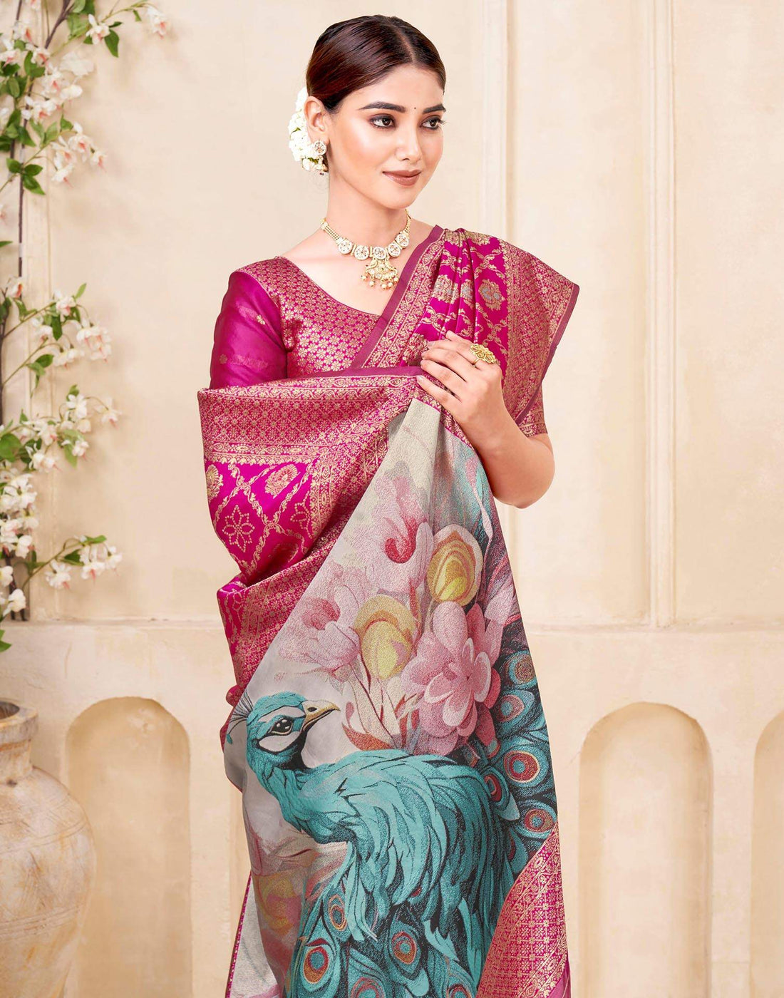 Rani Pink Silk Woven Banarasi Saree