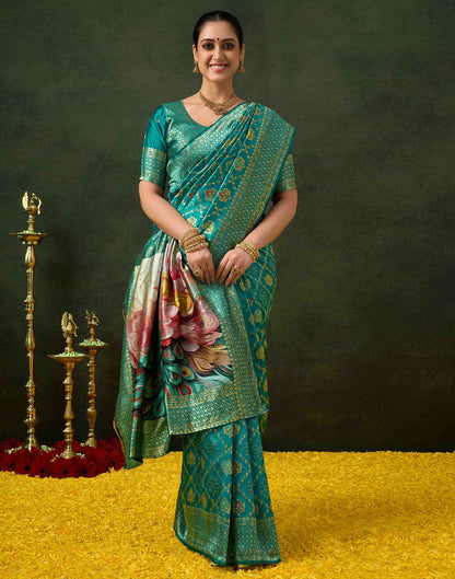 Teal Green Silk Woven Banarasi Saree