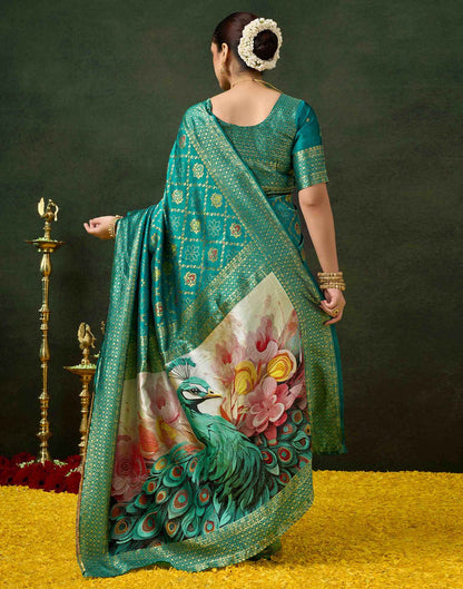 Teal Green Silk Woven Banarasi Saree