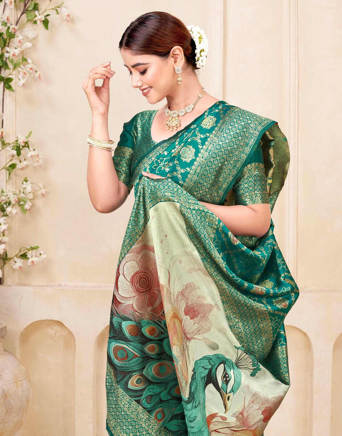 Teal Green Silk Woven Banarasi Saree