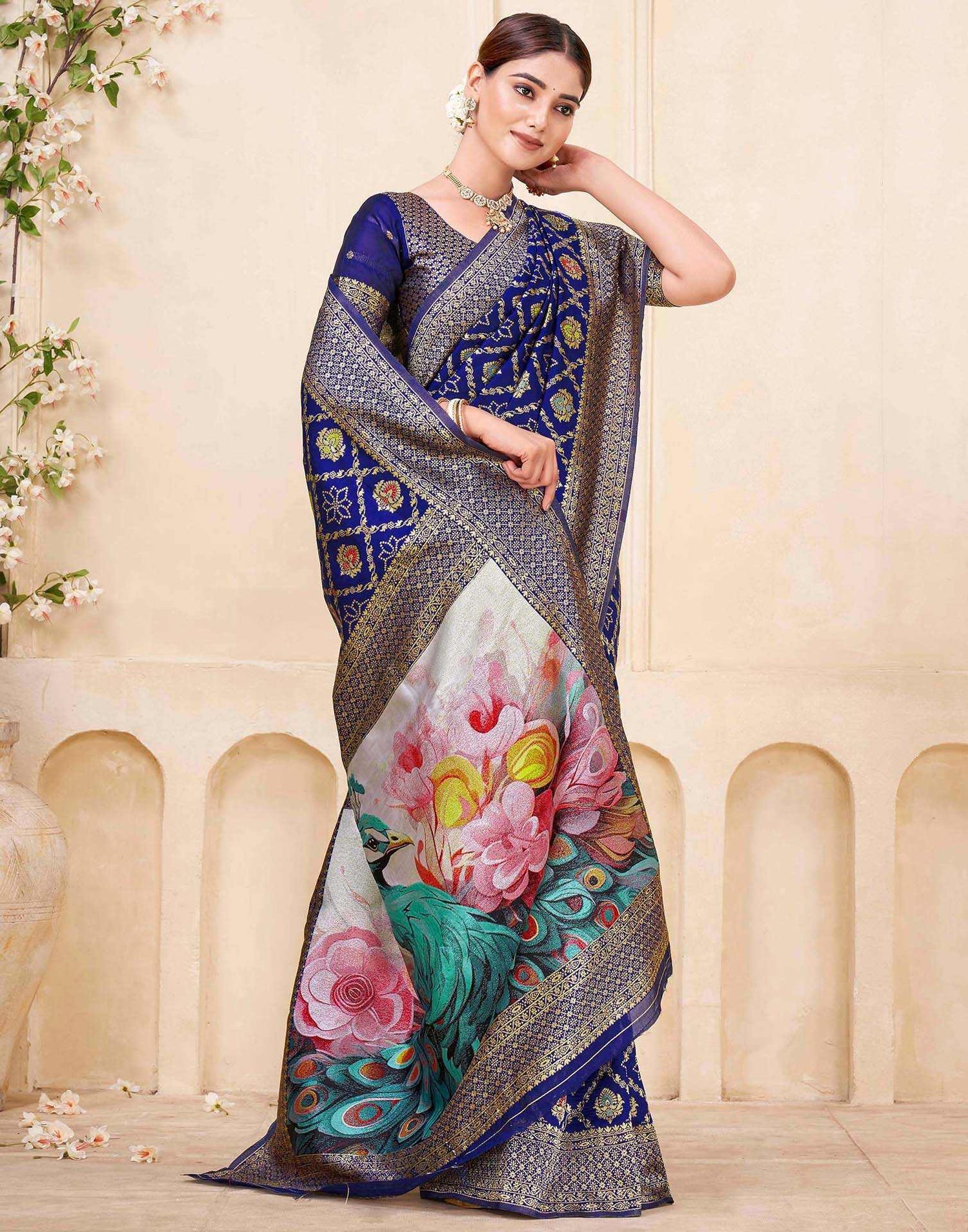 Royal Blue Silk Woven Banarasi Saree