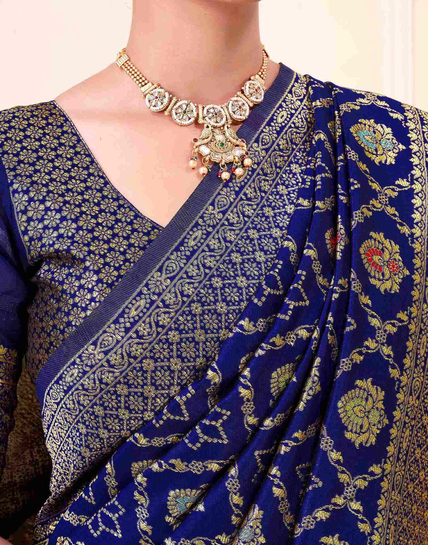 Royal Blue Silk Woven Banarasi Saree
