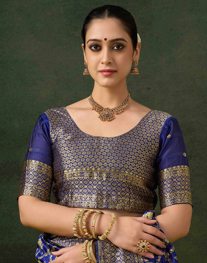 Royal Blue Silk Woven Banarasi Saree
