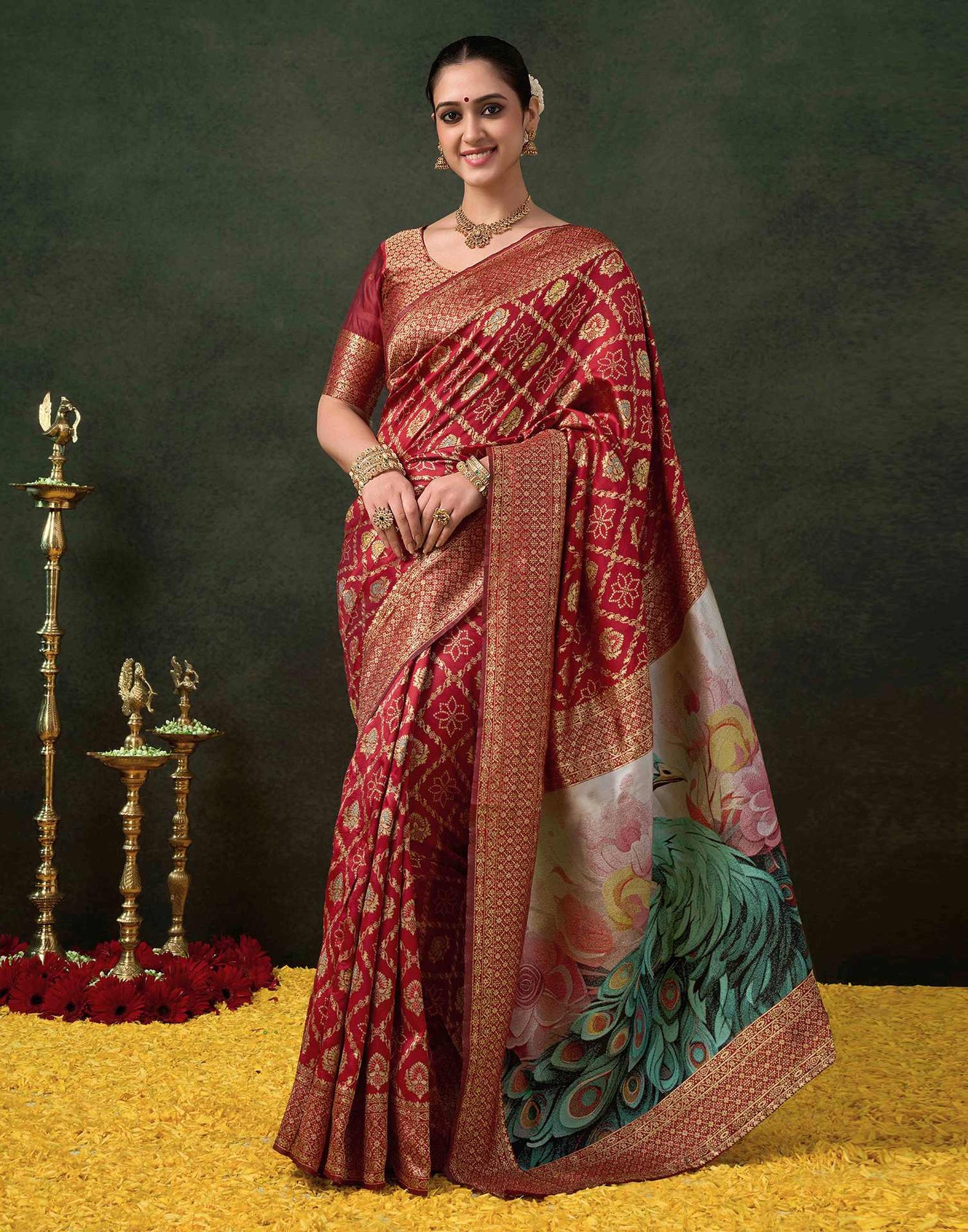 Maroon Silk Woven Banarasi Saree