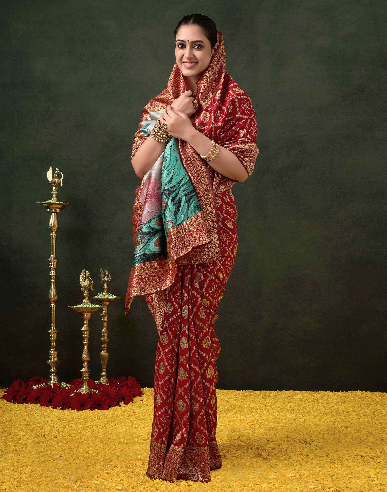 Maroon Silk Woven Banarasi Saree