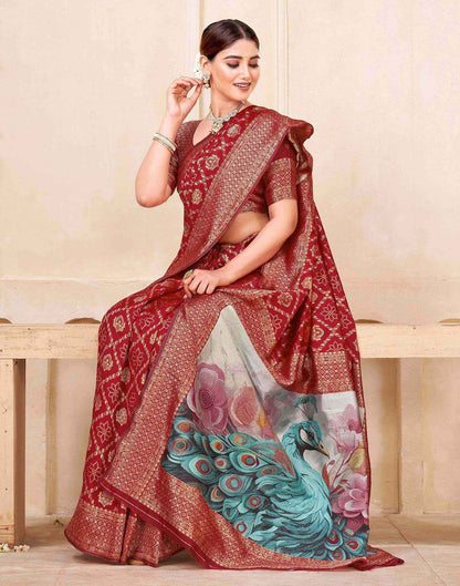 Maroon Silk Woven Banarasi Saree