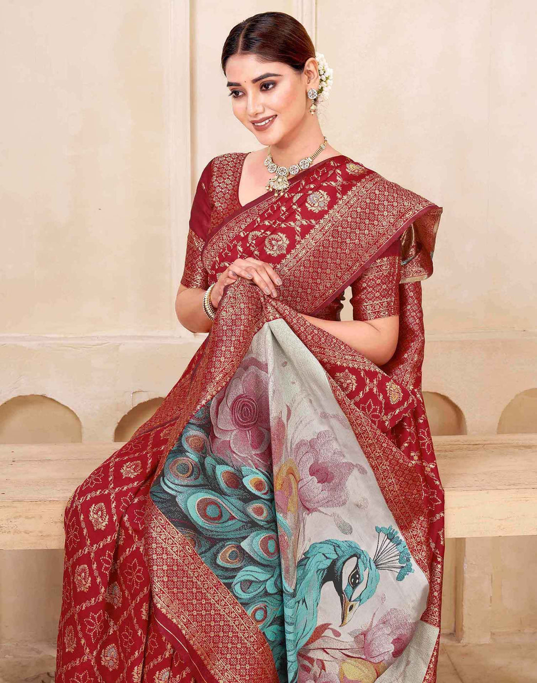 Maroon Silk Woven Banarasi Saree