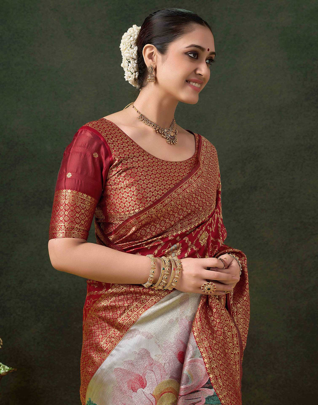 Maroon Silk Woven Banarasi Saree