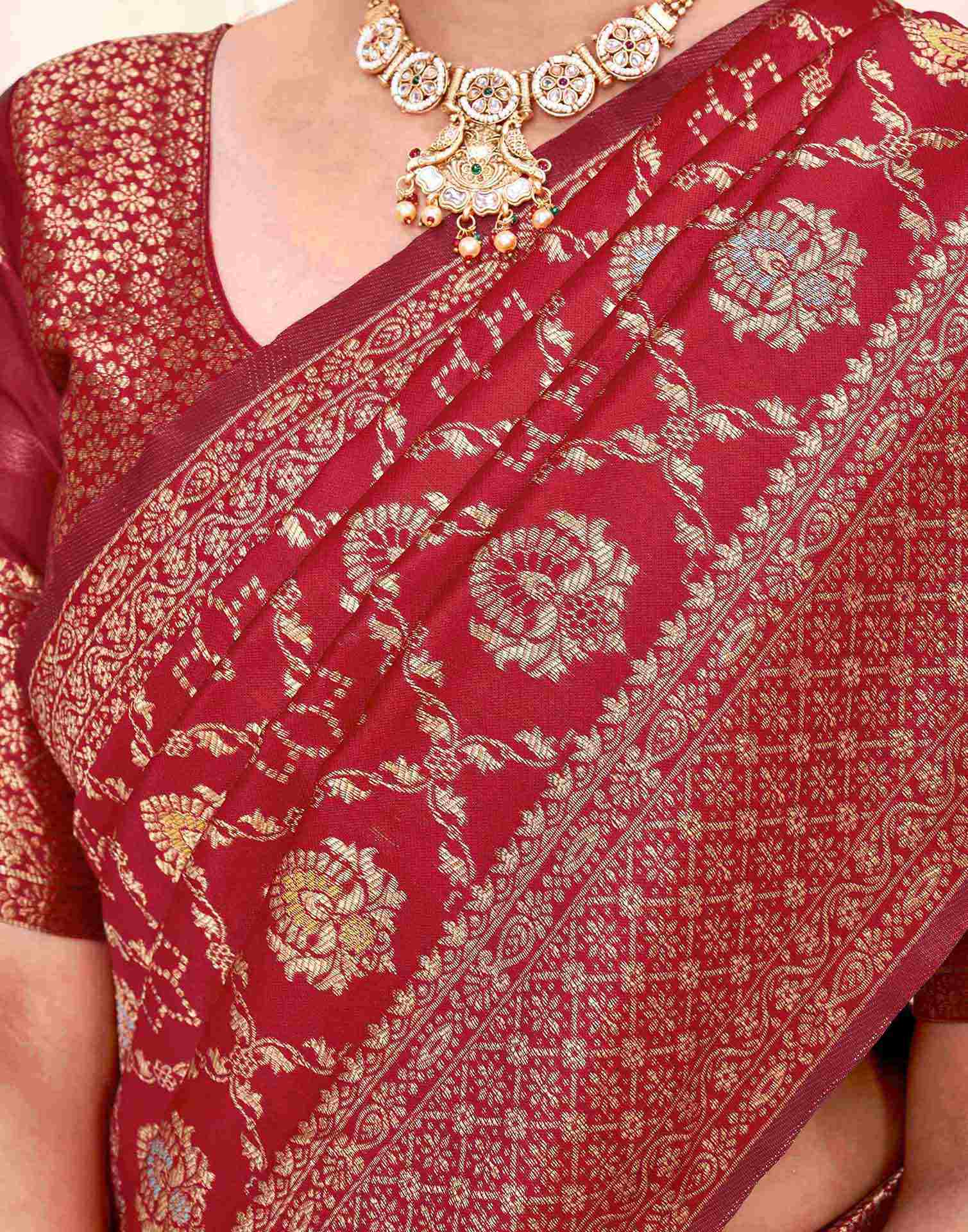 Maroon Silk Woven Banarasi Saree