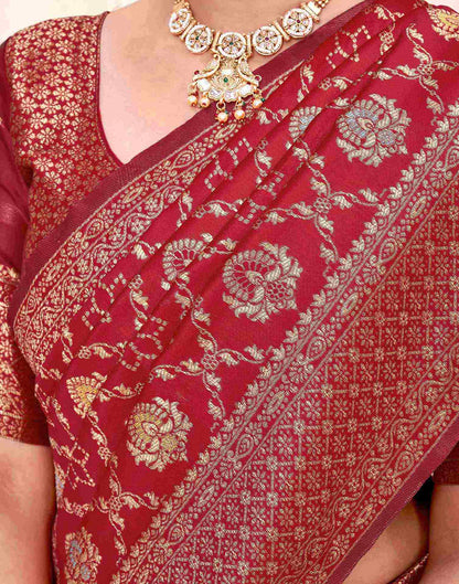 Maroon Silk Woven Banarasi Saree