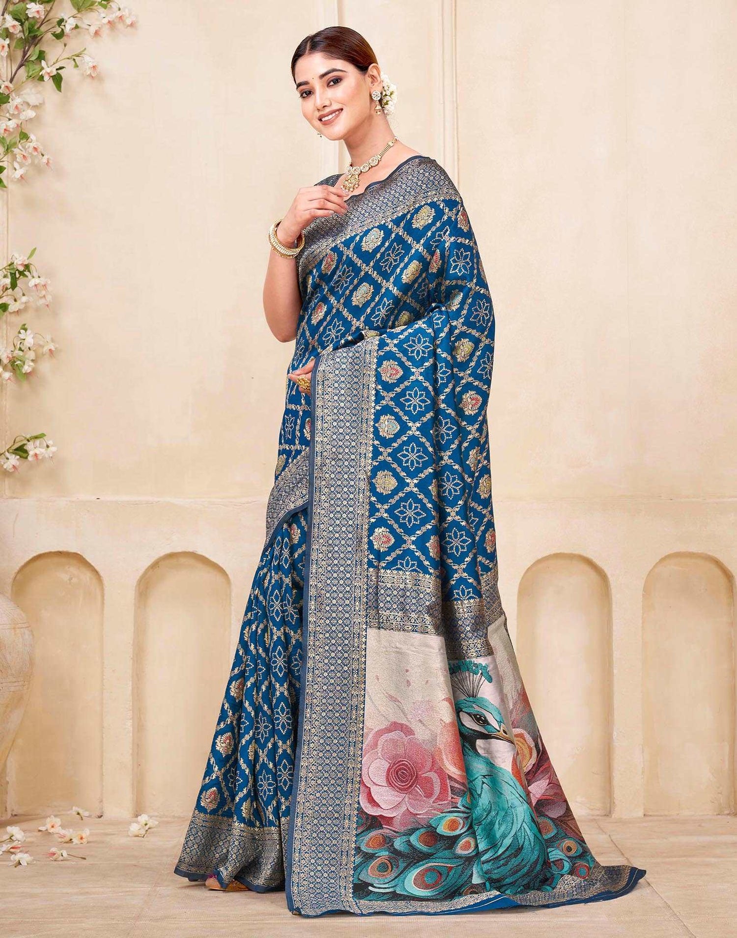 Rama Blue Silk Woven Banarasi Saree