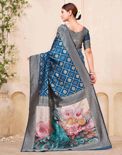 Rama Blue Silk Woven Banarasi Saree