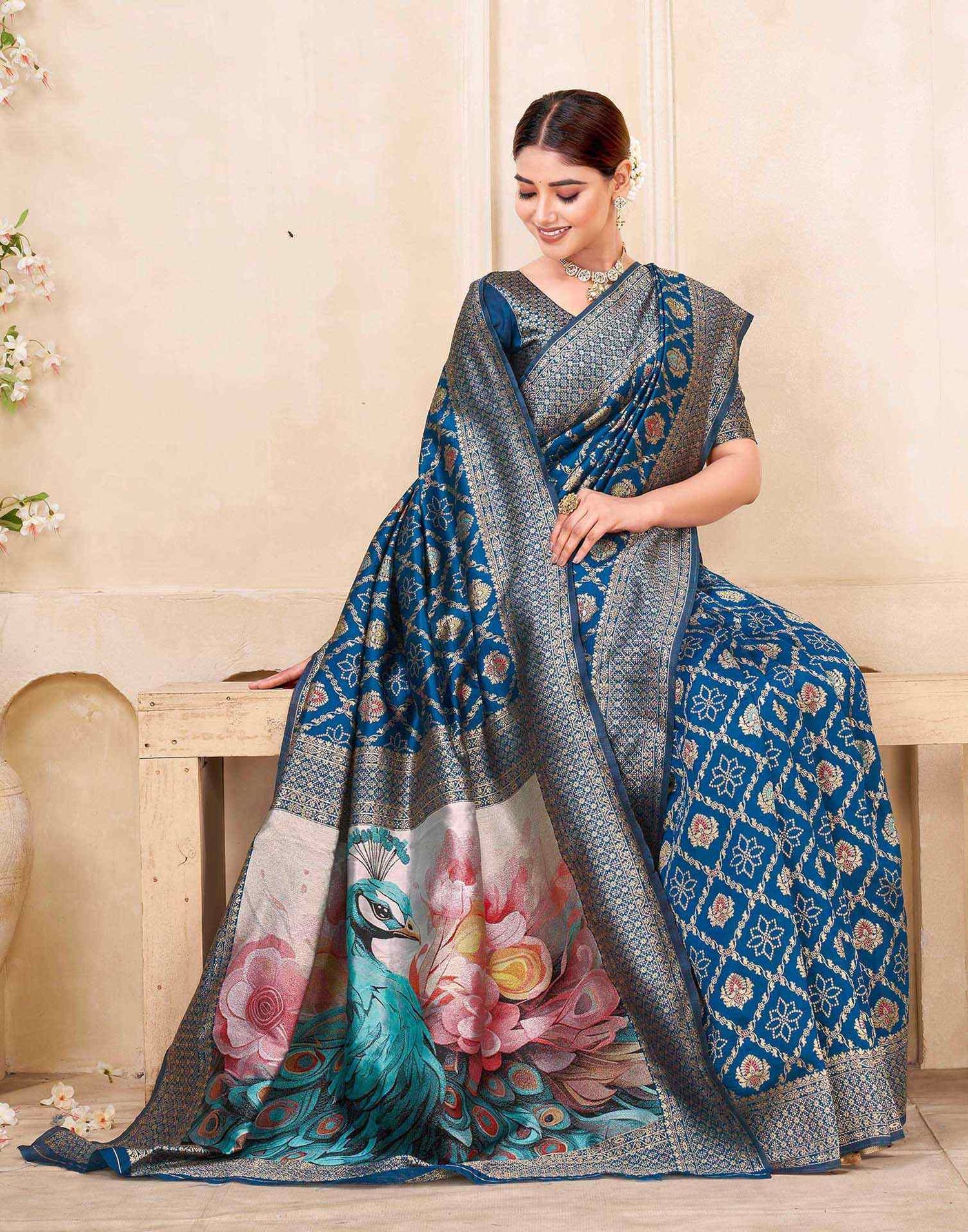 Rama Blue Silk Woven Banarasi Saree