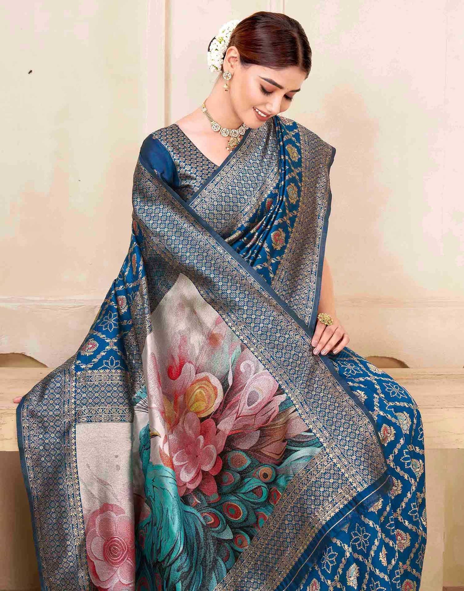 Rama Blue Silk Woven Banarasi Saree