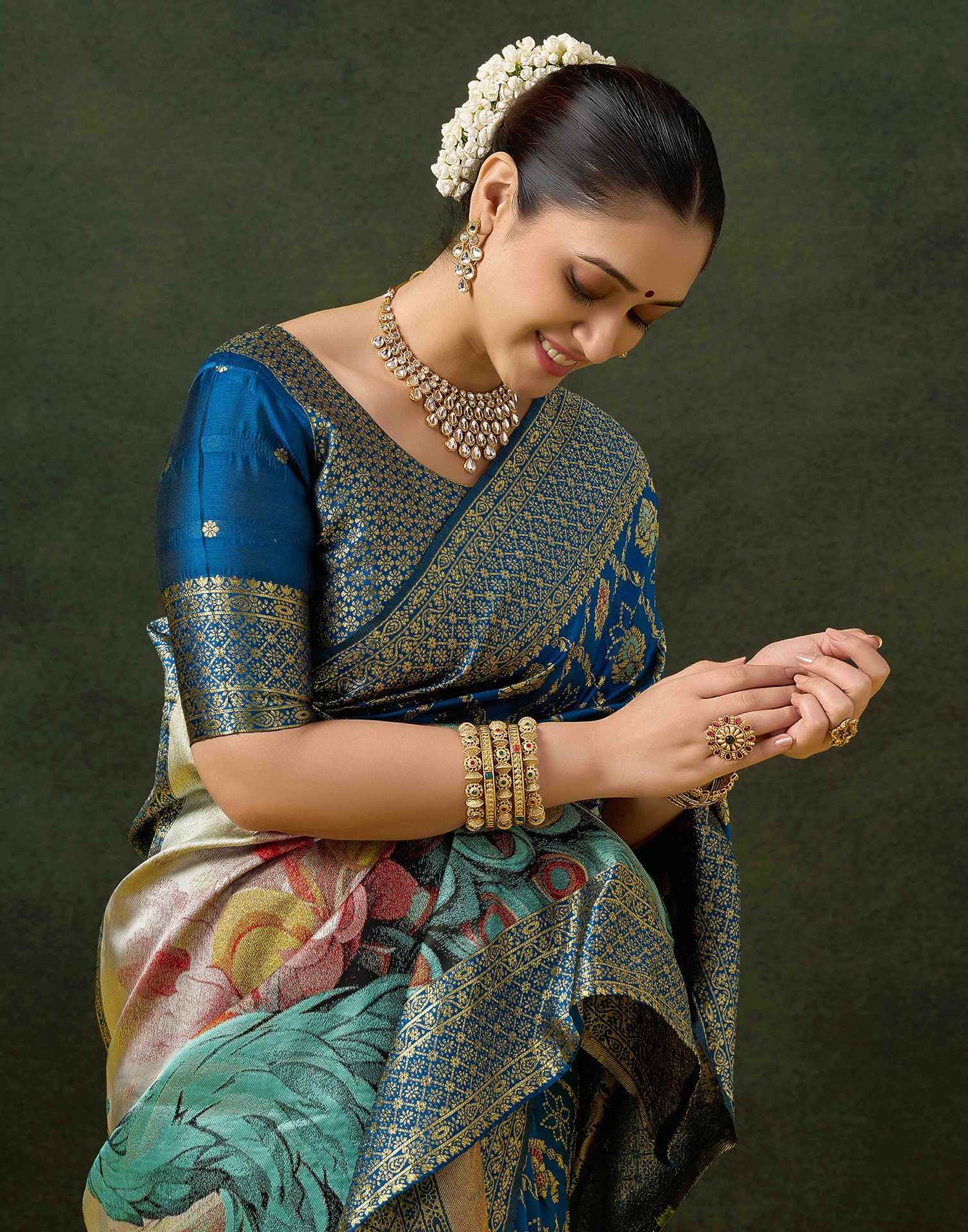 Rama Blue Silk Woven Banarasi Saree