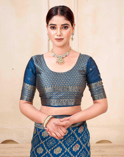 Rama Blue Silk Woven Banarasi Saree