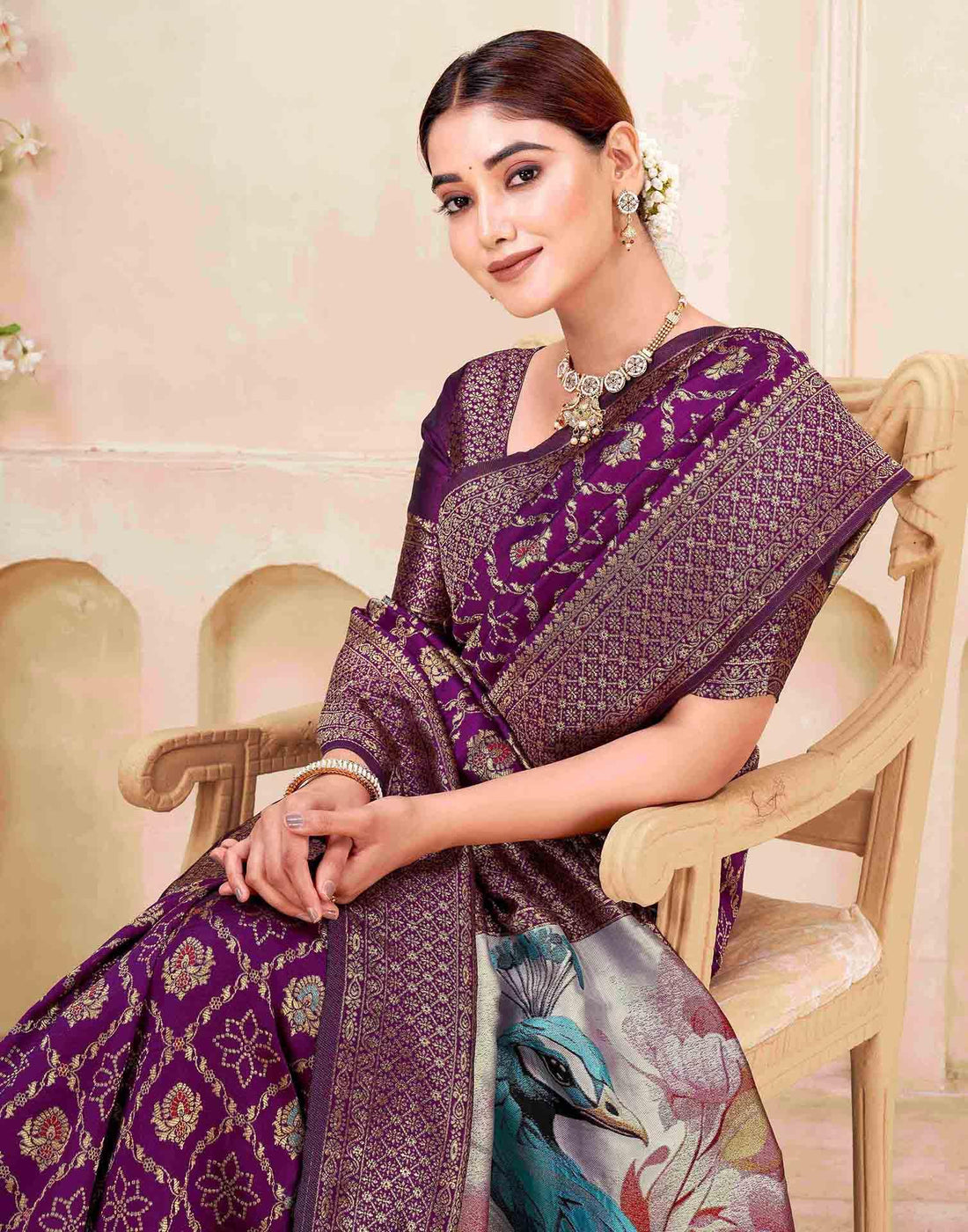 Dark Purple Silk Woven Banarasi Saree