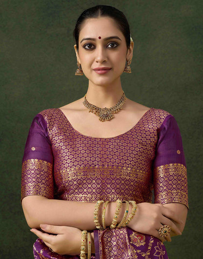 Dark Purple Silk Woven Banarasi Saree