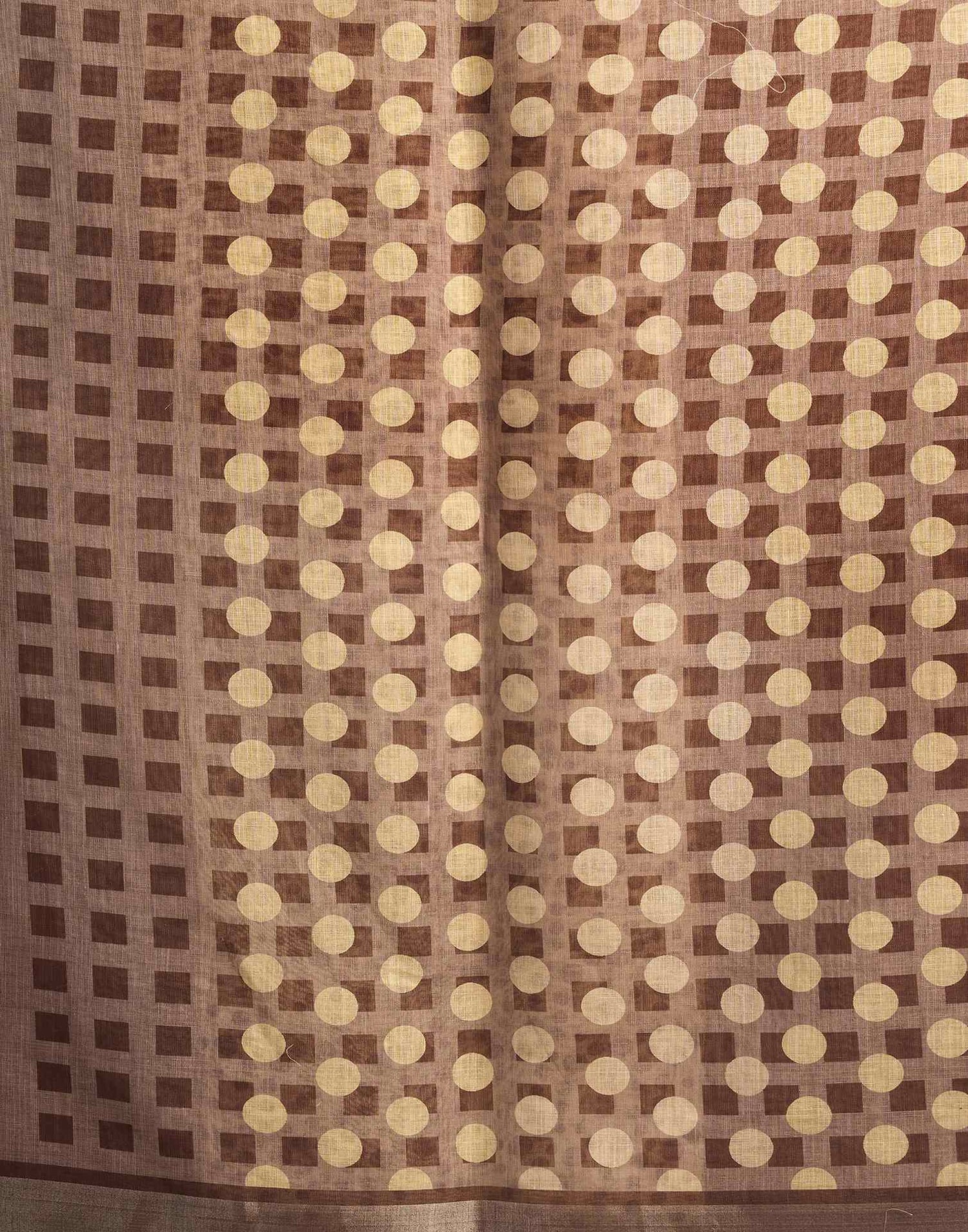 Brown Cotton Linen Printed Saree