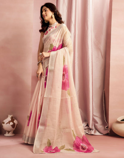 Ceam Cotton Linen Floral Printed Saree