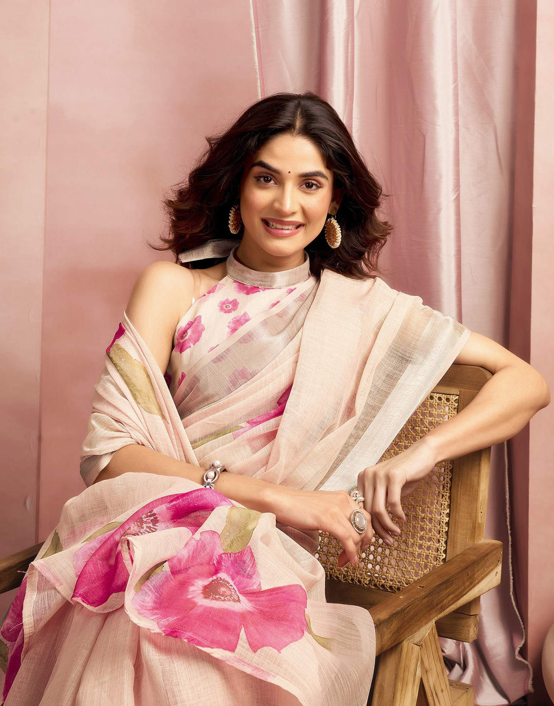 Ceam Cotton Linen Floral Printed Saree