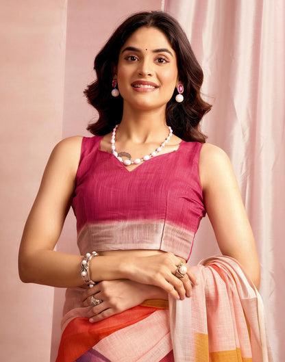 Light Pink Cotton Linen Printed Saree